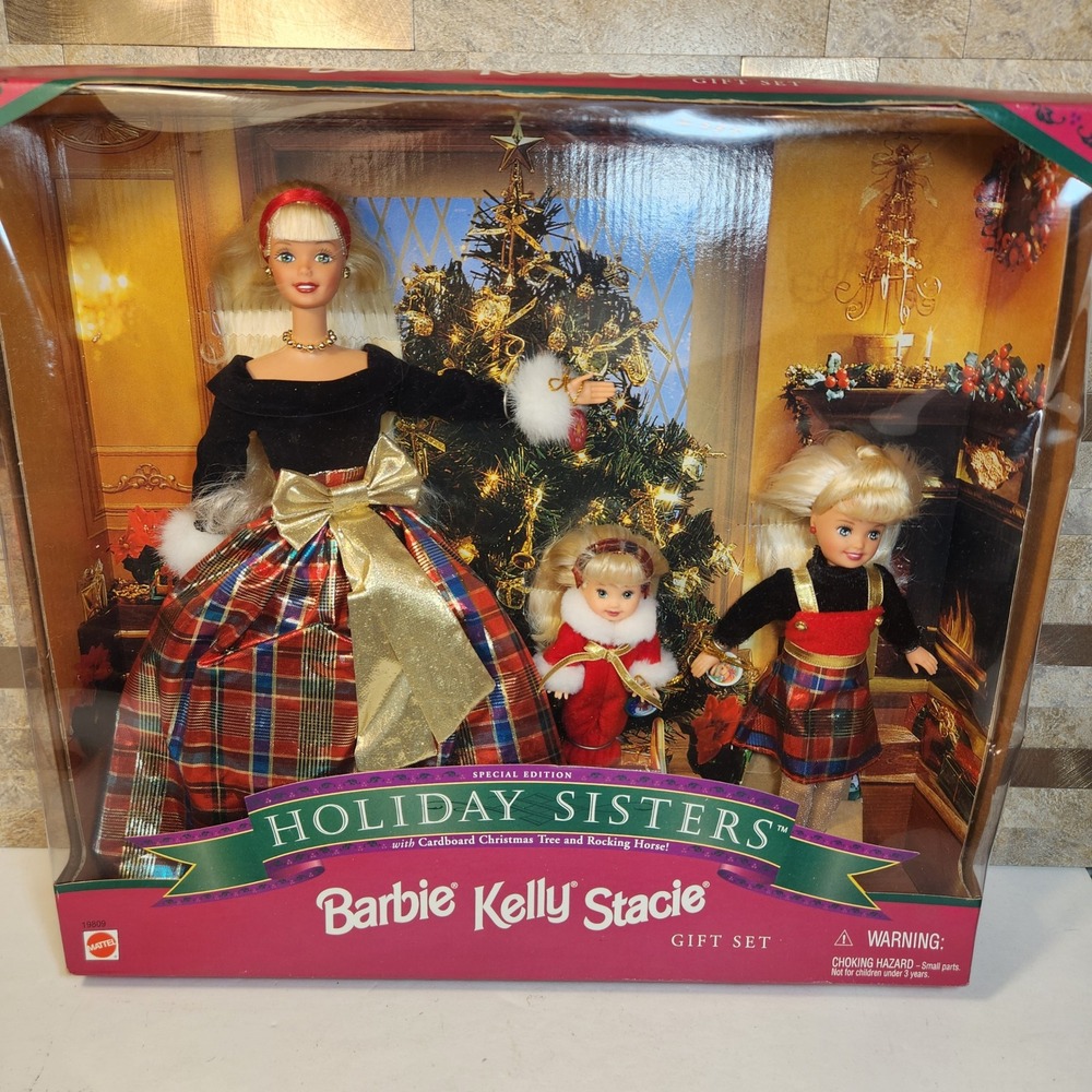 1998 Mattel Holiday Sisters Barbie Kelly Stacie Gift Set 19809 Special Edition